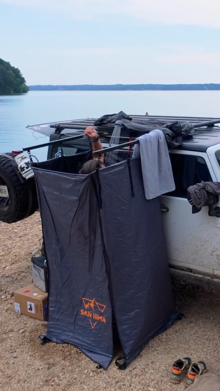 After three days on the trails through Land Between the Lakes, you start to feel it. Dust, sweat, mud… it all adds up.
There’s nothing better than rolling back into camp, setting up by the lake, and ending the day with a hot shower. It’s one of those little things that makes a big difference after spending all day outside.
The Camplux Nano has become one of those pieces of gear I really appreciate. It’s not about luxury… it’s about washing off the trail, relaxing for a few minutes, and feeling refreshed before sitting down by the fire for the evening.
Days spent exploring are always better when they end like this. 🚙💧